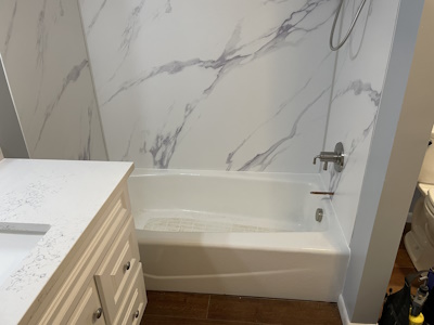 Elegant bathroom vanity and tile work by Character Interiors in Richland, MI