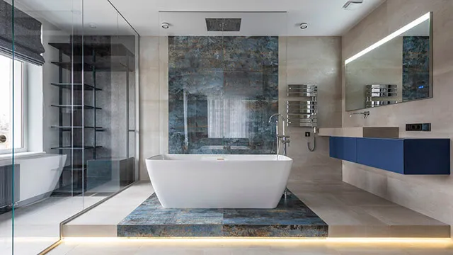 Modern bathroom remodel with sleek fixtures in Portage, MI