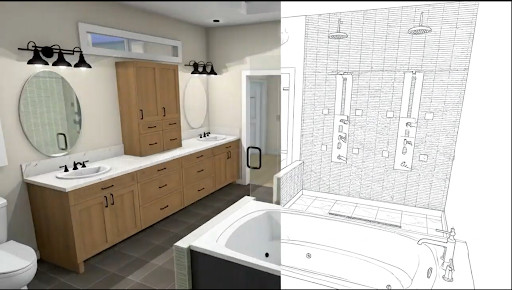 Newly remodeled bathroom with elegant lighting and spacious vanity